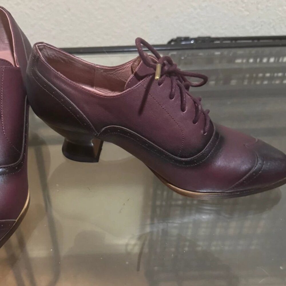 NEW NWOT American Duchess Brown/Burgandy Londoner Oxford Shoes 2 in heel Sz 6.5 - Picture 7 of 15
